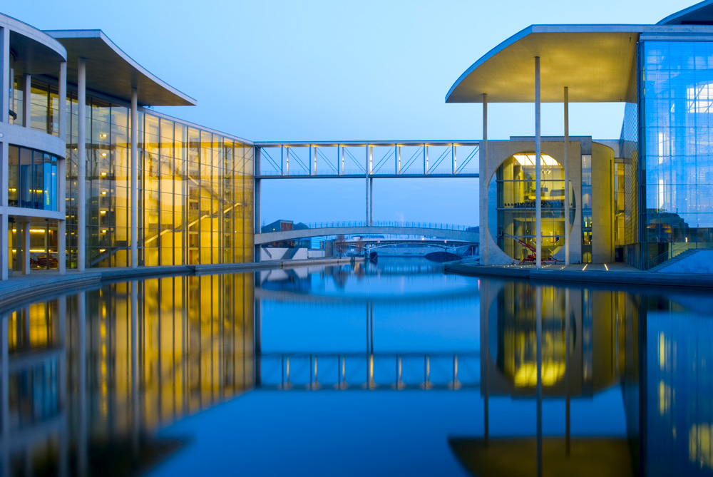 beautiful building over water